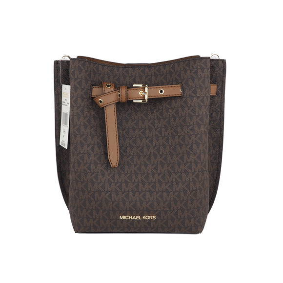 Michael Kors Handbags - Emilia Small Signature PVC Bucket Bag Messenger Handbag (Brown Signature)